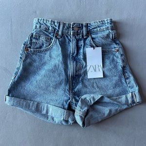ZARA TRF HIGH-WAISTED MOM FIT DENIM SHORTS